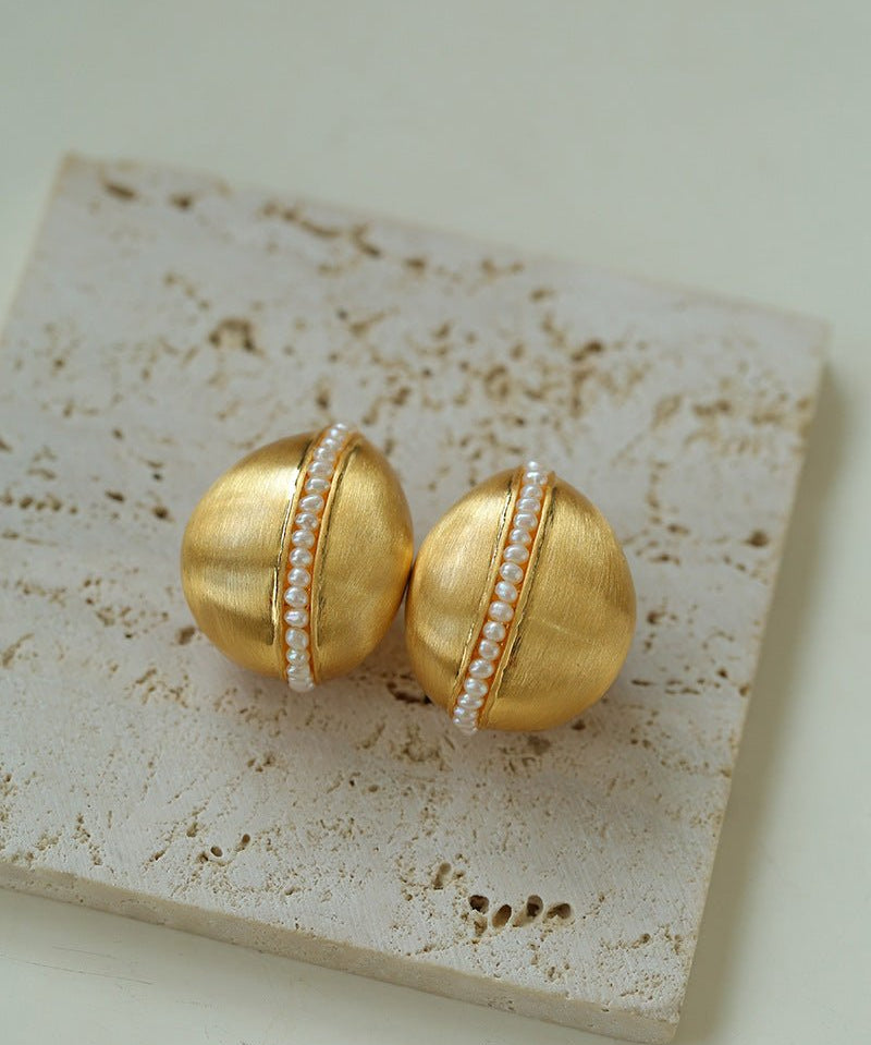 Minimalist Brushed Pearl Statement Earrings - floysun