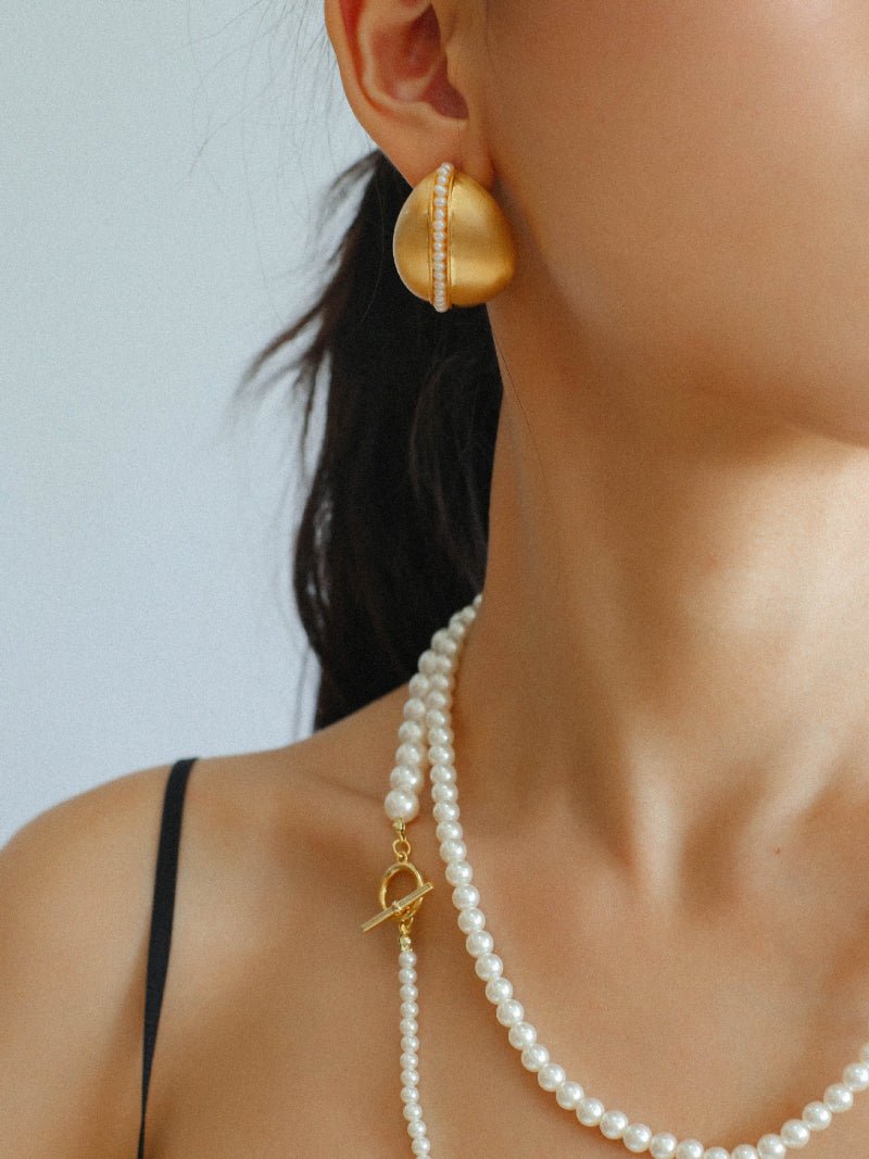 Minimalist Brushed Pearl Statement Earrings - floysun