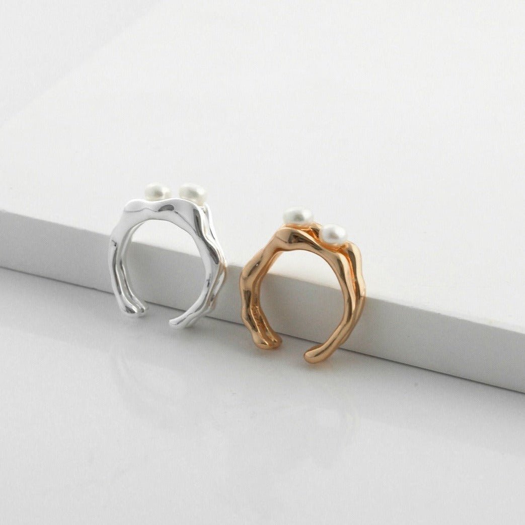 Minimalist Double Pearl Open Ring - floysun