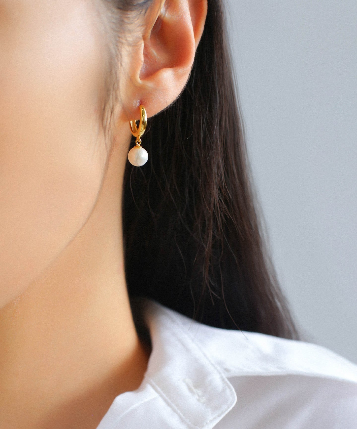 Minimalist Freshwater Pearl Drop Hoop Earrings - floysun