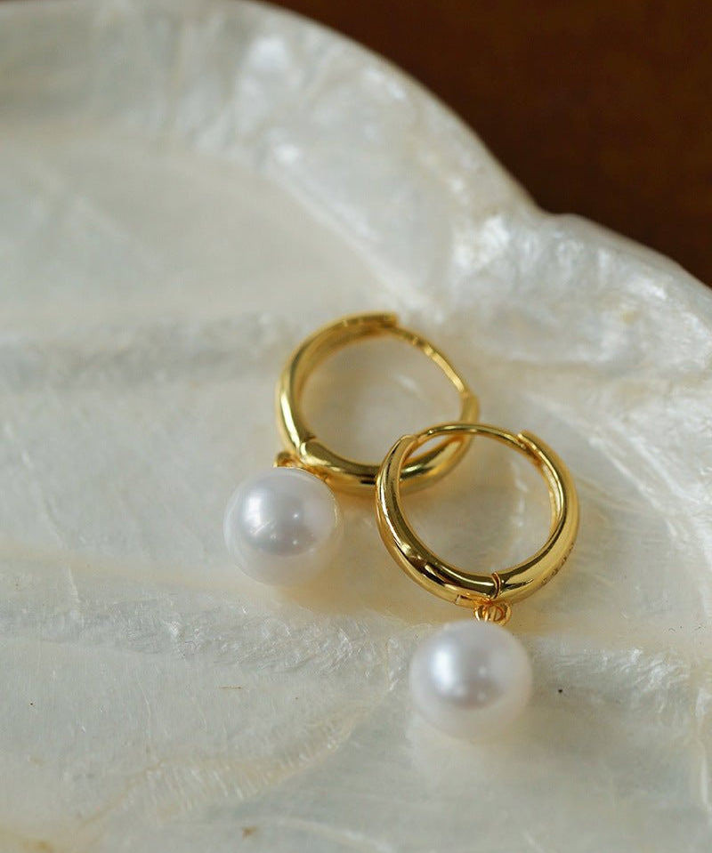 Minimalist Freshwater Pearl Drop Hoop Earrings - floysun