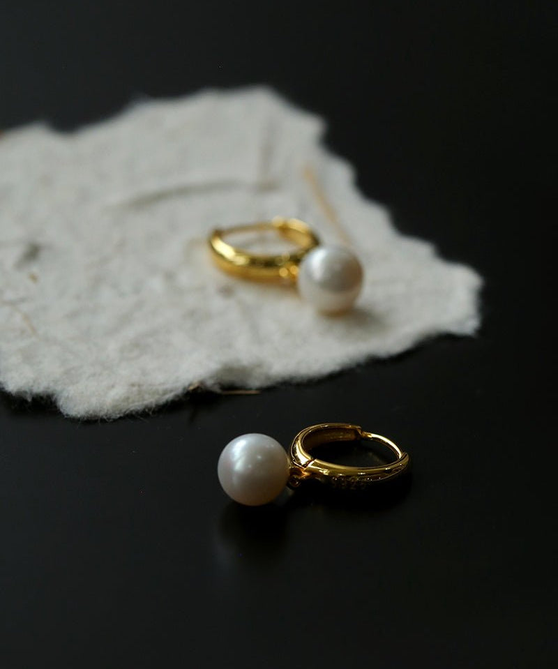 Minimalist Freshwater Pearl Drop Hoop Earrings - floysun