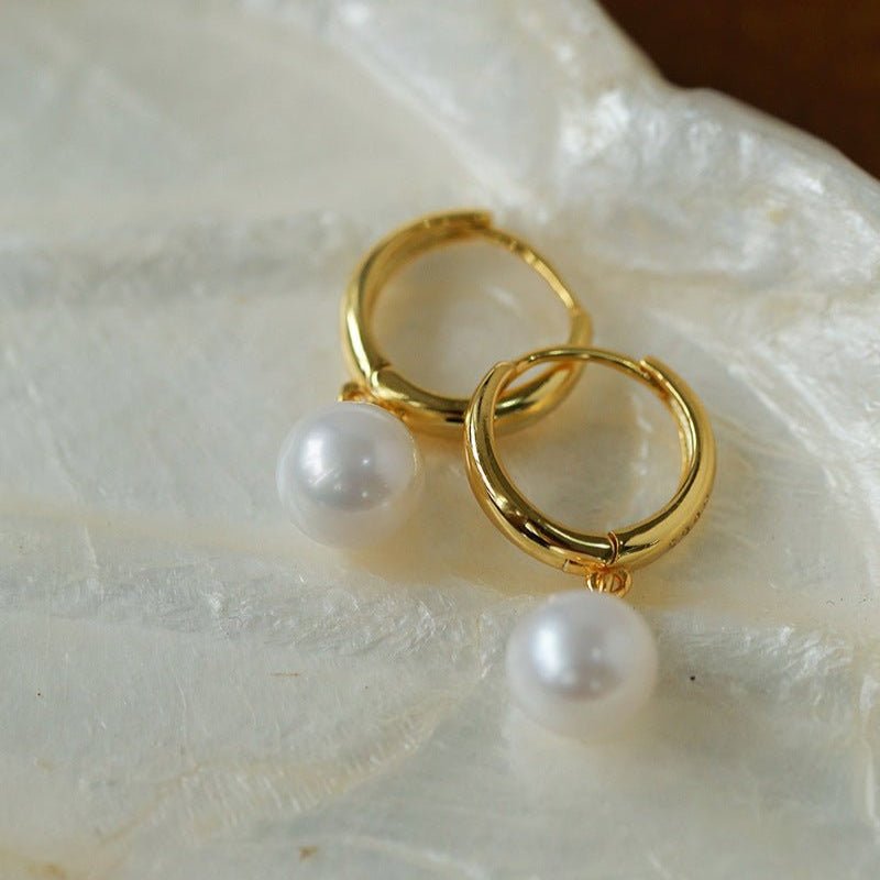 Minimalist Freshwater Pearl Drop Hoop Earrings - floysun