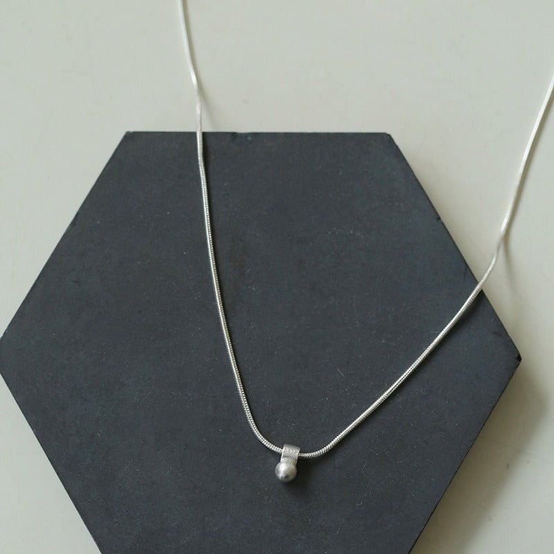 Minimalist Frosted Single Silver Ball Pendant Necklace - floysun
