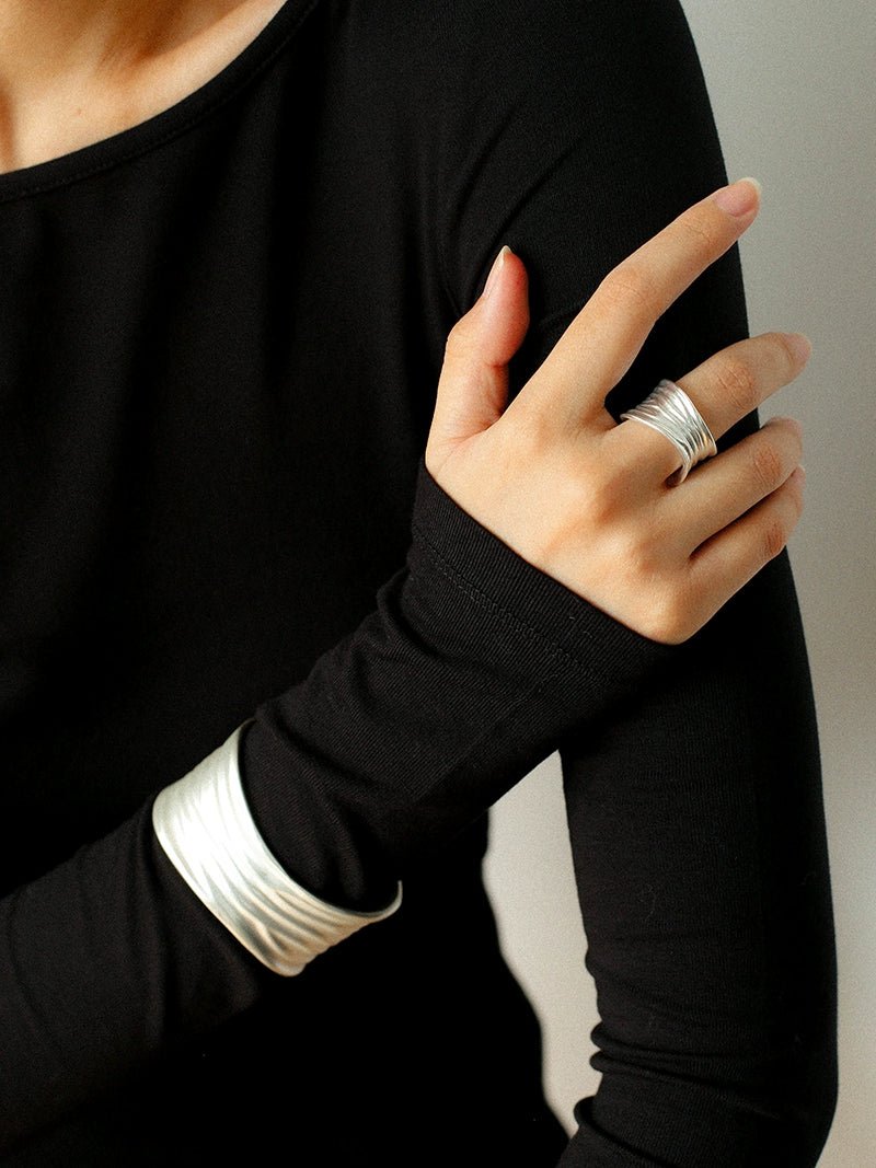 Minimalist Handmade Texture Matte Silver Open Bracelet - floysun