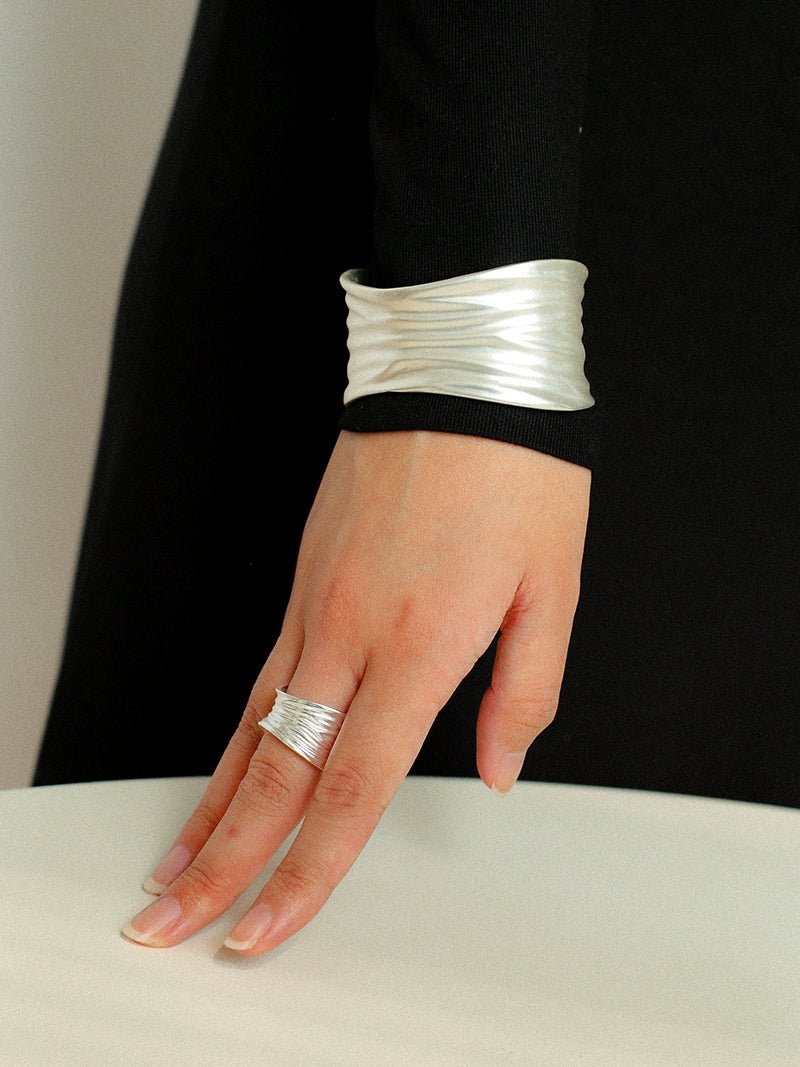 Minimalist Handmade Texture Matte Silver Open Bracelet - floysun