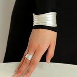 Minimalist Handmade Texture Matte Silver Open Bracelet - floysun