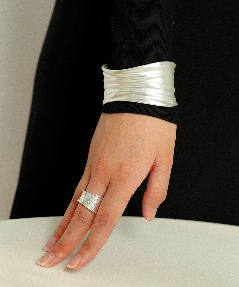 Minimalist Handmade Texture Matte Silver Open Bracelet - floysun