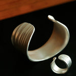 Minimalist Handmade Texture Matte Silver Open Bracelet - floysun