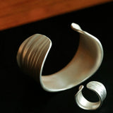 Minimalist Handmade Texture Matte Silver Open Bracelet - floysun