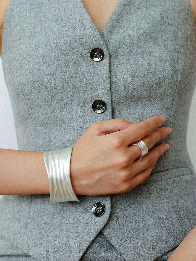 Minimalist Handmade Texture Matte Silver Open Bracelet - floysun