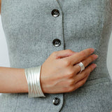 Minimalist Handmade Texture Matte Silver Open Bracelet - floysun