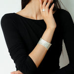 Minimalist Handmade Texture Matte Silver Open Bracelet - floysun