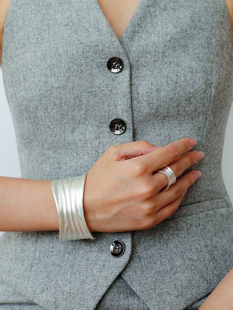 Minimalist Handmade Texture Matte Silver Open Ring - floysun