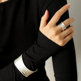 Minimalist Handmade Texture Matte Silver Open Ring - floysun