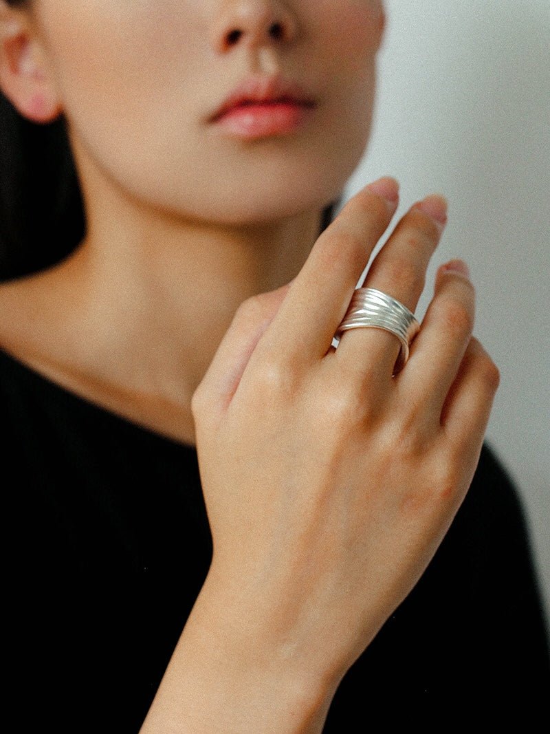 Minimalist Handmade Texture Matte Silver Open Ring - floysun