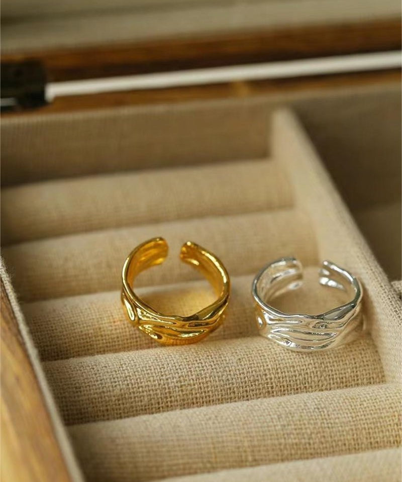 Minimalist Irregular Pleats Wide Version Open Ring - floysun