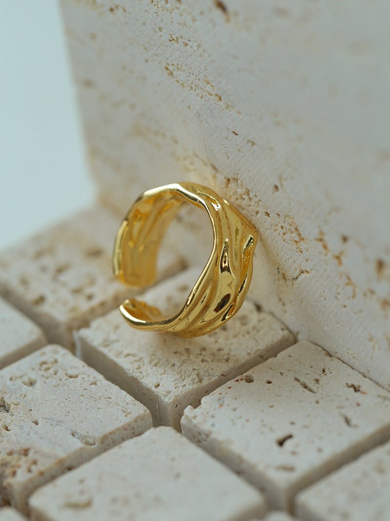 Minimalist Irregular Pleats Wide Version Open Ring - floysun