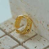 Minimalist Irregular Pleats Wide Version Open Ring - floysun