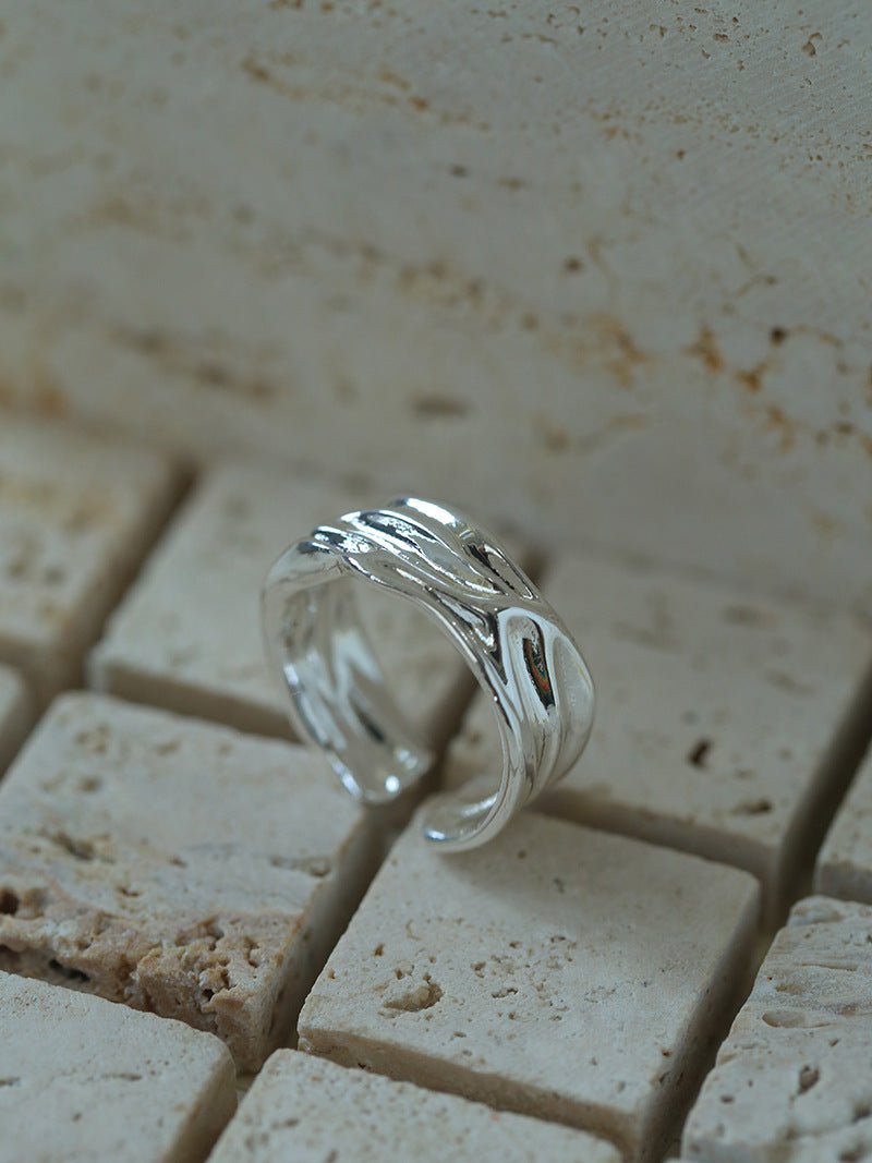 Minimalist Irregular Pleats Wide Version Open Ring - floysun