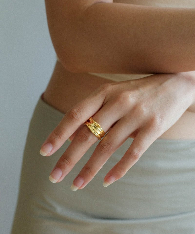 Minimalist Irregular Pleats Wide Version Open Ring - floysun