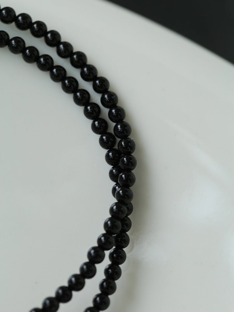 Minimalist Modern Baroque Pearl Black Onyx Beaded Necklace - floysun