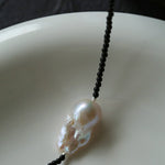 Minimalist Modern Baroque Pearl Black Onyx Beaded Necklace - floysun