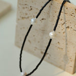 Minimalist Modern Pearl and Black Onyx Beaded Necklace - floysun