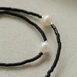 Minimalist Modern Pearl and Black Onyx Beaded Necklace - floysun