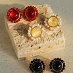 Minimalist Natural White Crystal Pearl Stud Earrings Black & Red Agate Variants - floysun