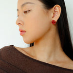 Minimalist Natural White Crystal Pearl Stud Earrings Black & Red Agate Variants - floysun