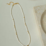 Minimalist Necklace with Small Gold Beads and Rice Pearls - floysun