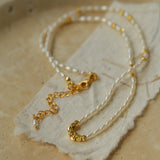 Minimalist Necklace with Small Gold Beads and Rice Pearls - floysun