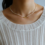 Minimalist Necklace with Small Gold Beads and Rice Pearls - floysun