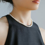 Minimalist Rice Freshwater Pearl Silver Bean Necklace - Rice Pearl - floysun