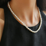 Minimalist Rice Freshwater Pearl Silver Bean Necklace - Rice Pearl - floysun