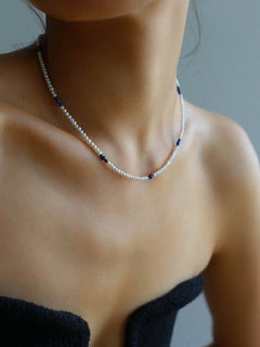 Minimalist Rice Pearl and Onyx Beaded Necklace - floysun