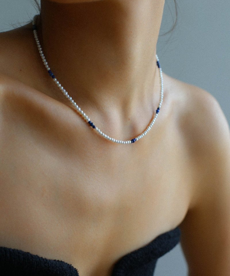 Minimalist Rice Pearl and Onyx Beaded Necklace - floysun