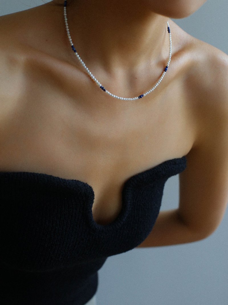 Minimalist Rice Pearl and Onyx Beaded Necklace - floysun