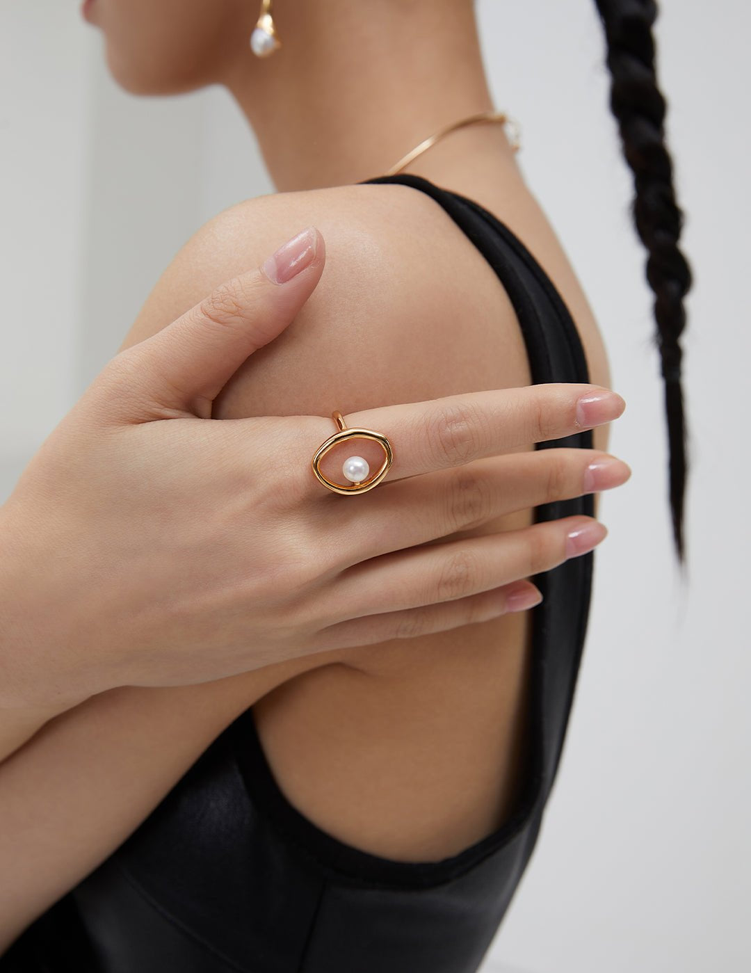 Minimalist Round Sterling Silver Pearl Ring - floysun