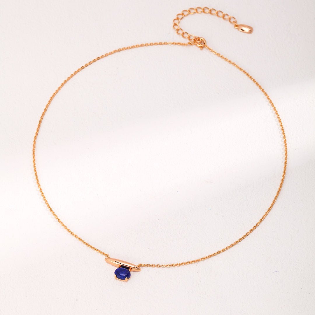 Minimalist Sterling Silver Lapis Lazuli Pendant Necklace - floysun