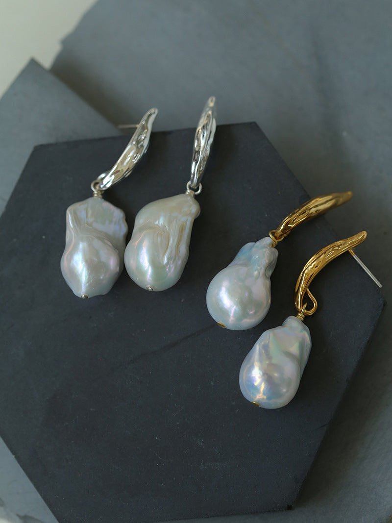 Minimalist Willow Leaf Baroque Pearl Pendant Earrings - floysun