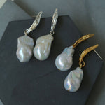 Minimalist Willow Leaf Baroque Pearl Pendant Earrings - floysun