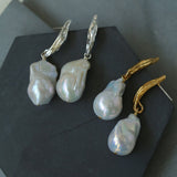 Minimalist Willow Leaf Baroque Pearl Pendant Earrings - floysun