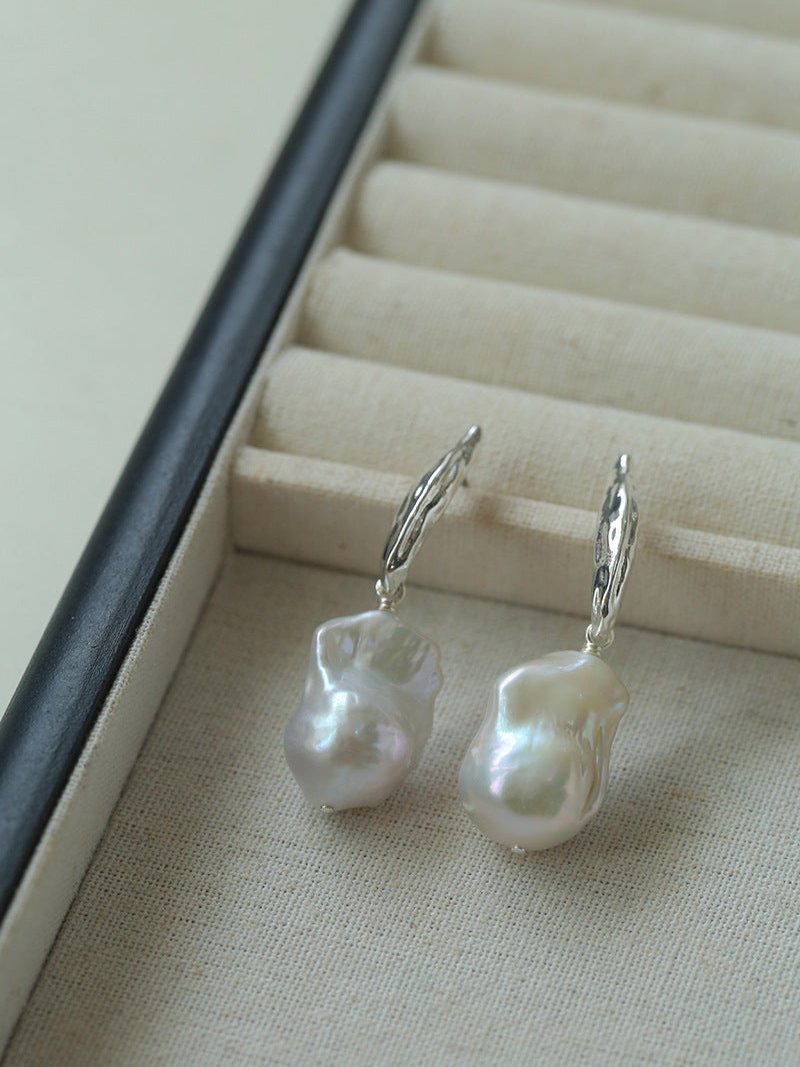 Minimalist Willow Leaf Baroque Pearl Pendant Earrings - floysun