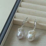 Minimalist Willow Leaf Baroque Pearl Pendant Earrings - floysun