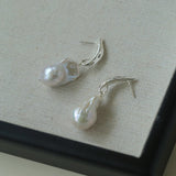 Minimalist Willow Leaf Baroque Pearl Pendant Earrings - floysun