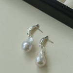 Minimalist Willow Leaf Baroque Pearl Pendant Earrings - floysun