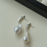 Minimalist Willow Leaf Baroque Pearl Pendant Earrings - floysun