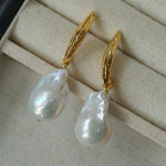 Minimalist Willow Leaf Baroque Pearl Pendant Earrings - floysun